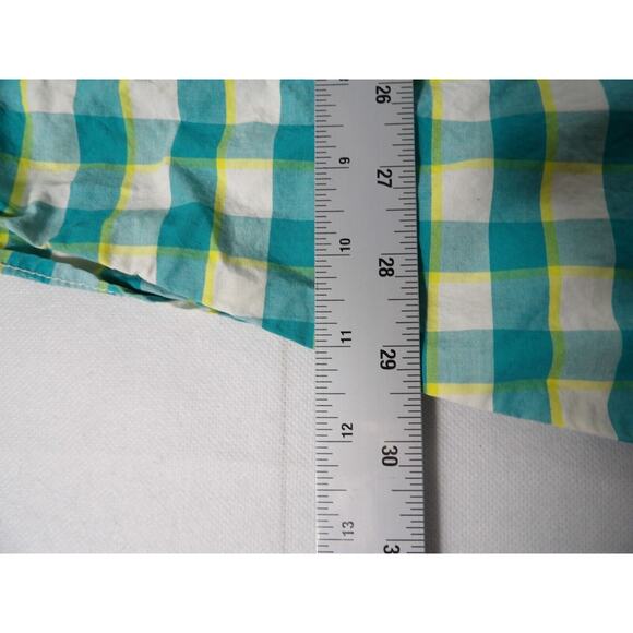 Akademiks Shirt XL Plaid Teal Yellow White Button Up Y2K Hip Hop Colorful Logo C - Picture 10 of 13